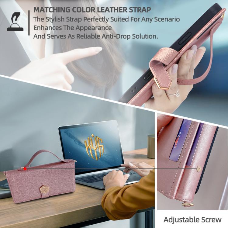 Funda de cuero con textura cruzada y asa cruzada para Samsung Galaxy F06 5G (oro rosa)