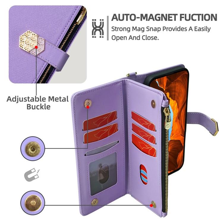 Funda de cuero con textura cruzada y asa cruzada para Samsung Galaxy F06 5G (morado)
