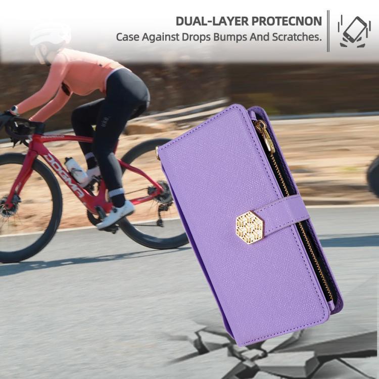 Funda de cuero con textura cruzada y asa cruzada para Samsung Galaxy F06 5G (morado)