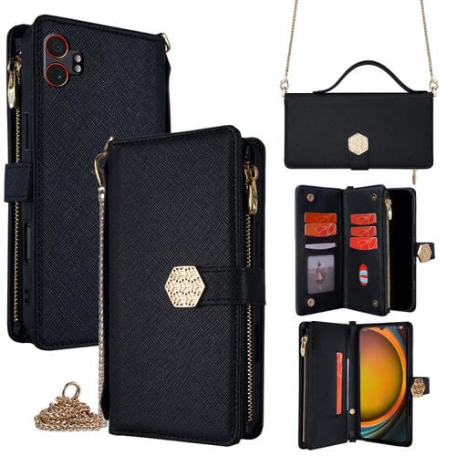 Funda de cuero con textura cruzada y asa cruzada para Samsung Galaxy Xcover 7 Pro 5G (negra)