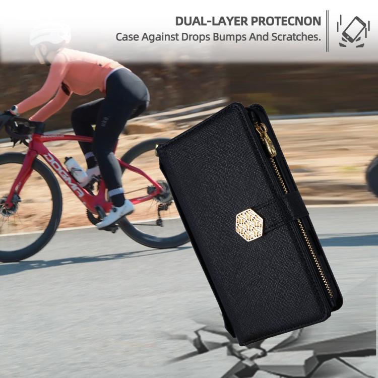 Funda de cuero con textura cruzada y asa cruzada para Samsung Galaxy Xcover 7 Pro 5G (negra)