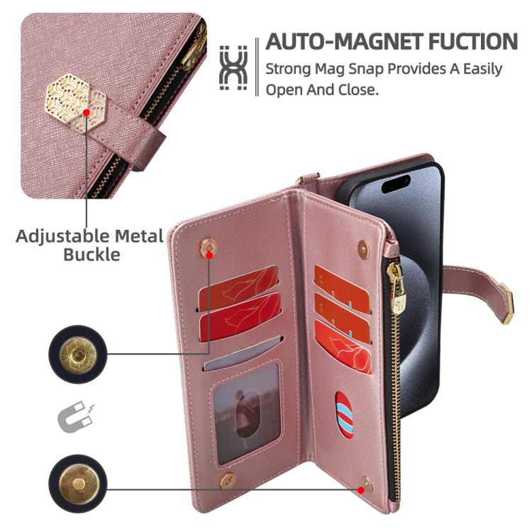 Funda de cuero con textura cruzada y asa cruzada para Samsung Galaxy S25+ 5G (oro rosa)