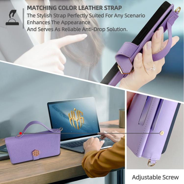 Funda de cuero con textura cruzada y asa cruzada para Samsung Galaxy S25+ 5G (morado)