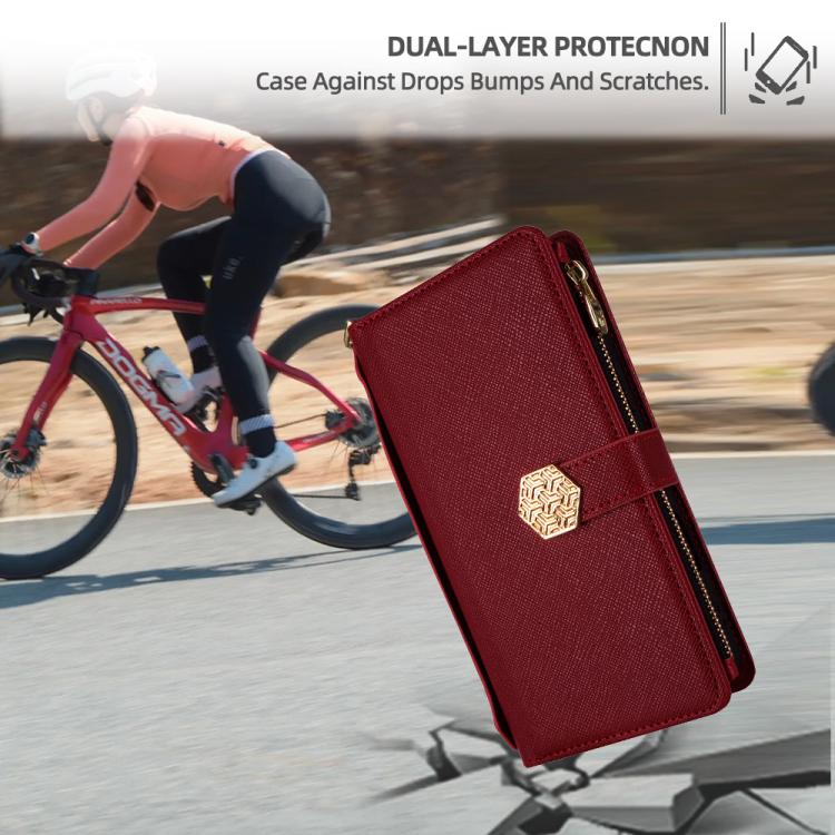 Funda de cuero con textura cruzada y asa cruzada para Samsung Galaxy S25 Ultra 5G (roja)