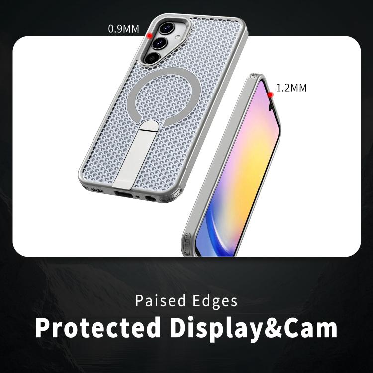Funda con soporte MagSafe y ventilación de panal para Samsung Galaxy A25 5G (gris titanio)