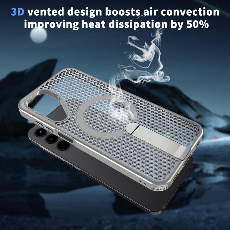 Funda con soporte MagSafe y ventilación de panal para Samsung Galaxy A25 5G (gris titanio)