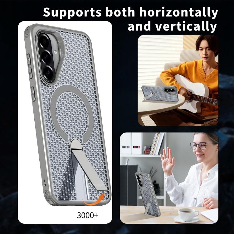 Funda con soporte MagSafe y refrigeración Honeycomb para Samsung Galaxy A26 5G (gris titanio)