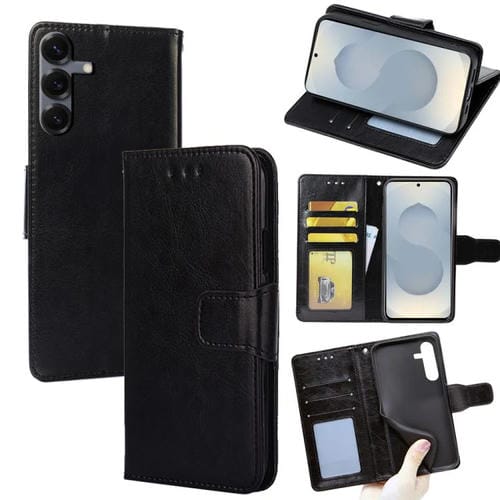 Funda de cuero con textura de cristal para Samsung Galaxy S25 5G (negra)