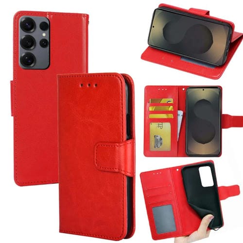 Funda de cuero con textura de cristal para Samsung Galaxy S25 Ultra 5G (roja)