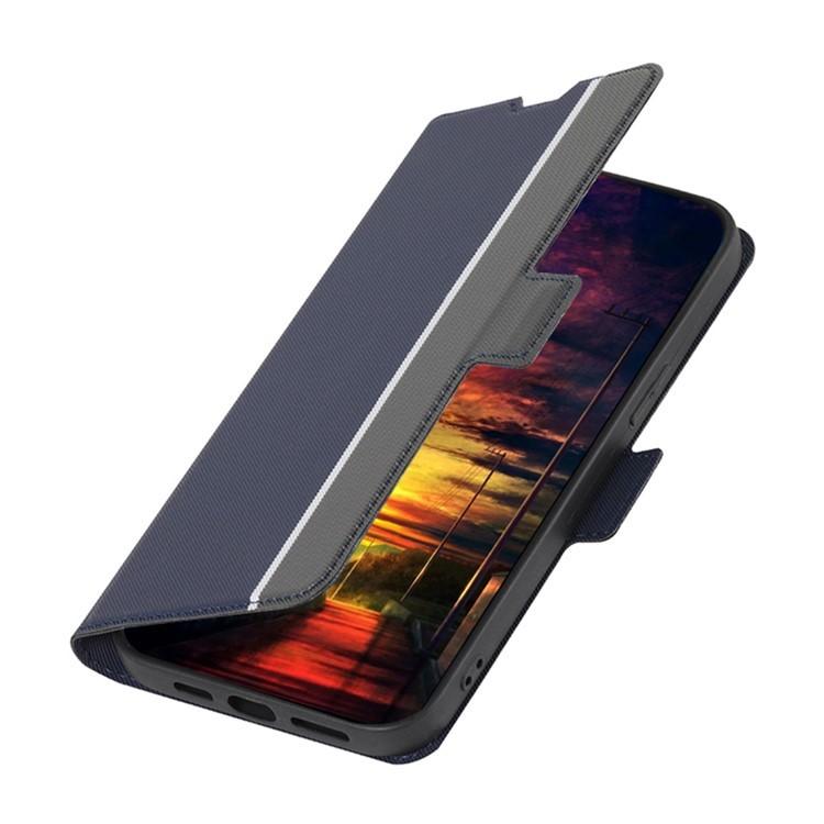 Funda de cuero con textura de sarga y botones laterales para Samsung Galaxy S25 5G (azul)