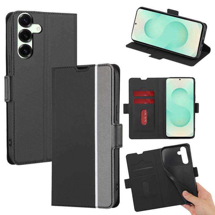 Funda de cuero con textura de sarga y botones laterales para Samsung Galaxy S25+ 5G (negra)