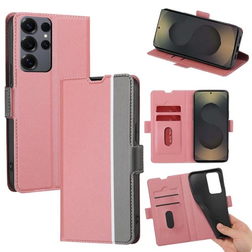 Funda de cuero con textura de sarga y botones laterales para Samsung Galaxy S25 Ultra 5G (rosa)