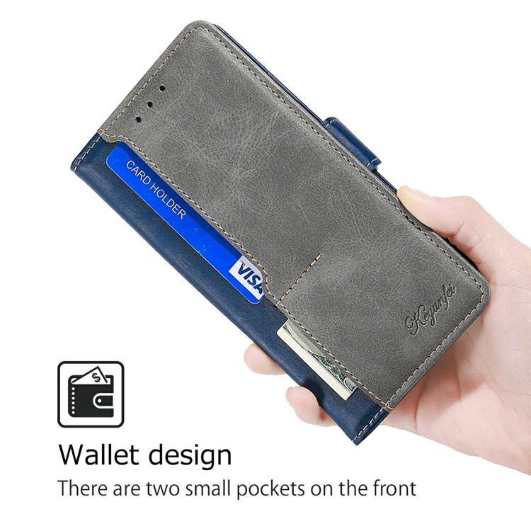 Funda de cuero con hebilla lateral en color de contraste para Samsung Galaxy S25 5G (azul y gris)