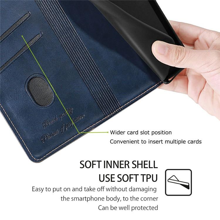 Funda de cuero con hebilla lateral en color de contraste para Samsung Galaxy S25 5G (azul y gris)