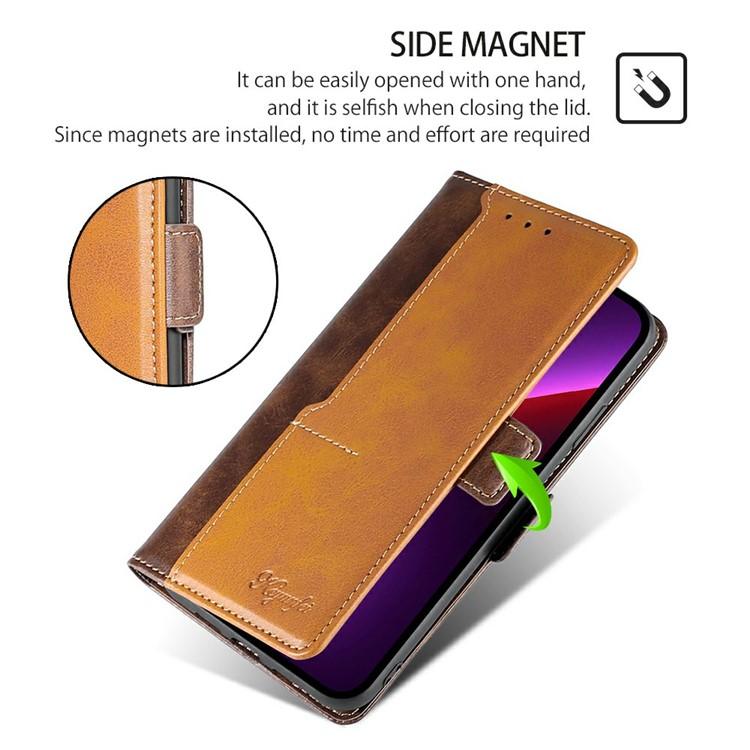 Funda de cuero con hebilla lateral en color de contraste para Samsung Galaxy S25 5G (marrón oscuro y dorado)