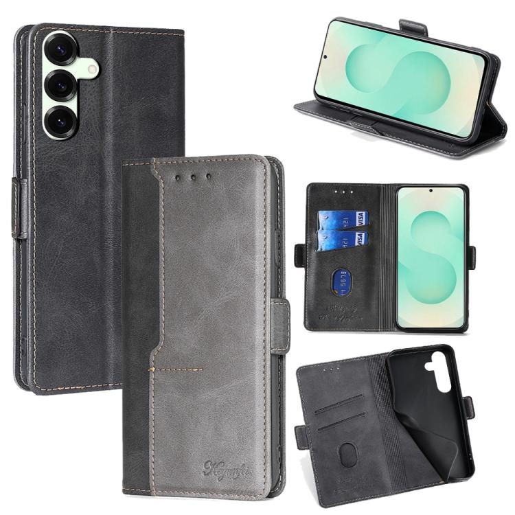 Funda de cuero con hebilla lateral en color de contraste para Samsung Galaxy S25+ 5G (negro y gris)