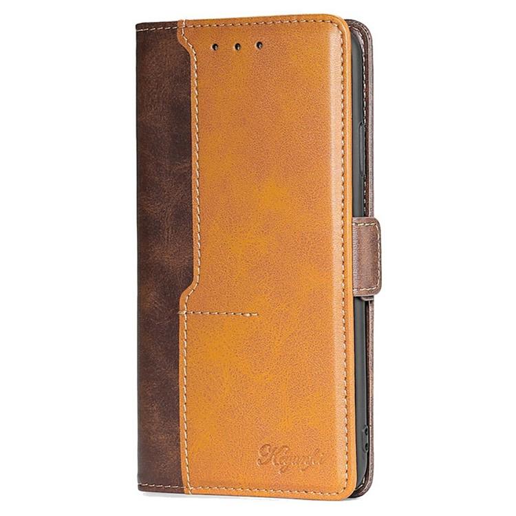 Funda de cuero con hebilla lateral en color de contraste para Samsung Galaxy S25+ 5G (marrón oscuro y dorado)