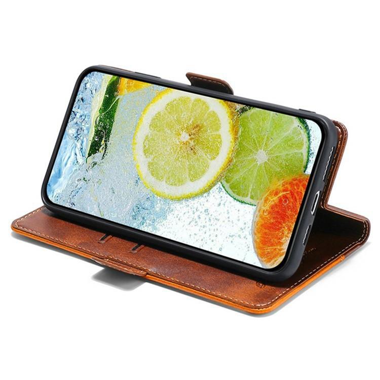 Funda de cuero con hebilla lateral en color de contraste para Samsung Galaxy S25 Ultra 5G (marrón oscuro y dorado)
