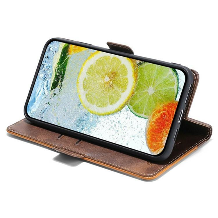 Funda de cuero con hebilla lateral en color de contraste para Samsung Galaxy S25 Ultra 5G (marrón claro y verde)