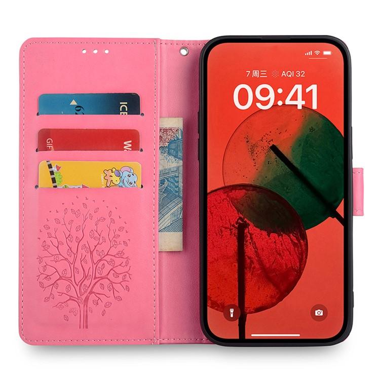 Funda de piel con relieve de árbol y ciervo para Samsung Galaxy S25 Ultra 5G (rosa)
