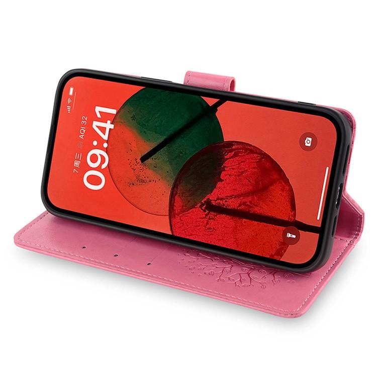 Funda de piel con relieve de árbol y ciervo para Samsung Galaxy S25 Ultra 5G (rosa)