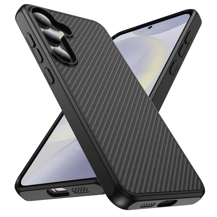 Funda de TPU acrílico con textura de fibra de carbono y tacto suave para Samsung Galaxy S24 5G (negra)