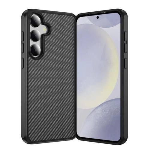 Funda de TPU acrílico con textura de fibra de carbono y tacto suave para Samsung Galaxy S24+ 5G (negra)