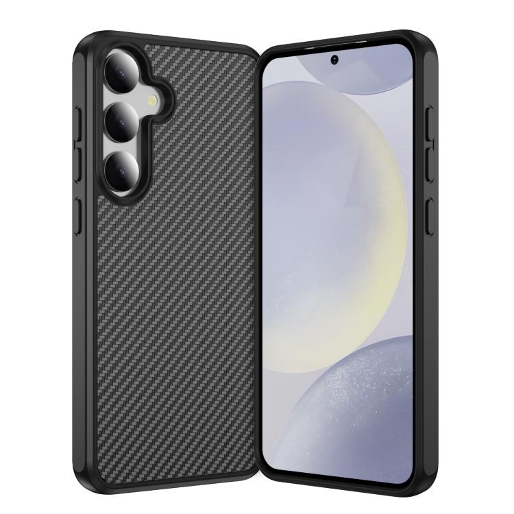 Funda de TPU acrílico con textura de fibra de carbono y tacto suave para Samsung Galaxy S24+ 5G (negra)