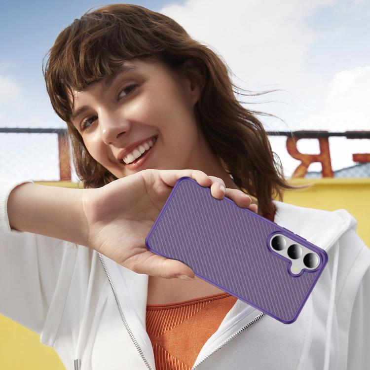 Funda de TPU acrílico con textura de fibra de carbono y tacto suave para Samsung Galaxy S24+ 5G (morado)