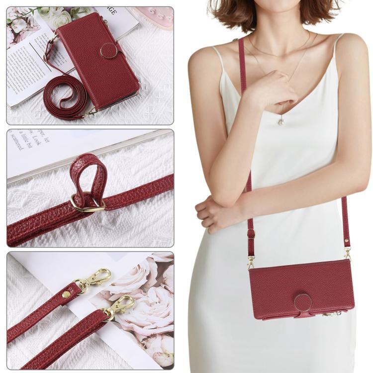 Funda de cuero con hebilla redonda y cremallera para Xiaomi 15 Ultra, con correa cruzada (roja)