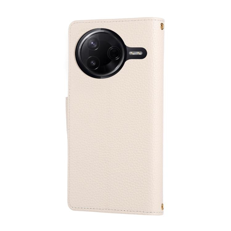 Funda de cuero con hebilla redonda y cremallera para Redmi K80 Pro / Poco F7 Ultra, con correa cruzada (blanca)