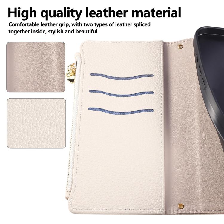 Funda de cuero con hebilla redonda y cremallera para Redmi K80/Poco F7 Pro, con correa cruzada (blanca)