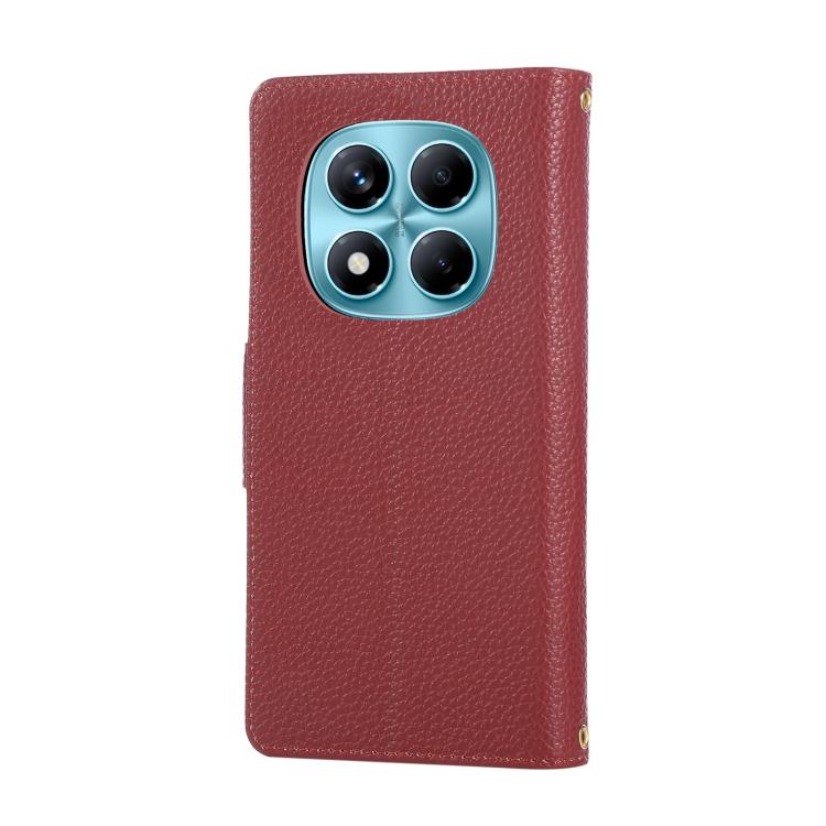 Funda de cuero con hebilla redonda y cremallera para Redmi Note 14 Pro 4G, con correa cruzada (roja)
