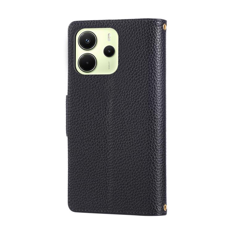 Funda de cuero tipo billetera con hebilla redonda y cremallera de 163,3 mm para Redmi Note 14 4G con correa cruzada (negra)