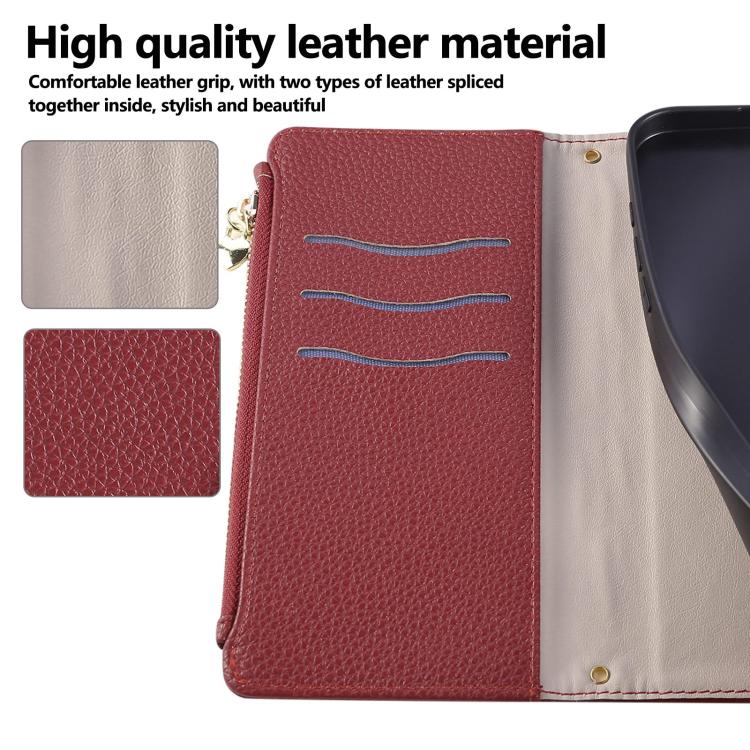 Funda de cuero con hebilla redonda y cremallera para Redmi Note 13 5G, con correa cruzada (roja)