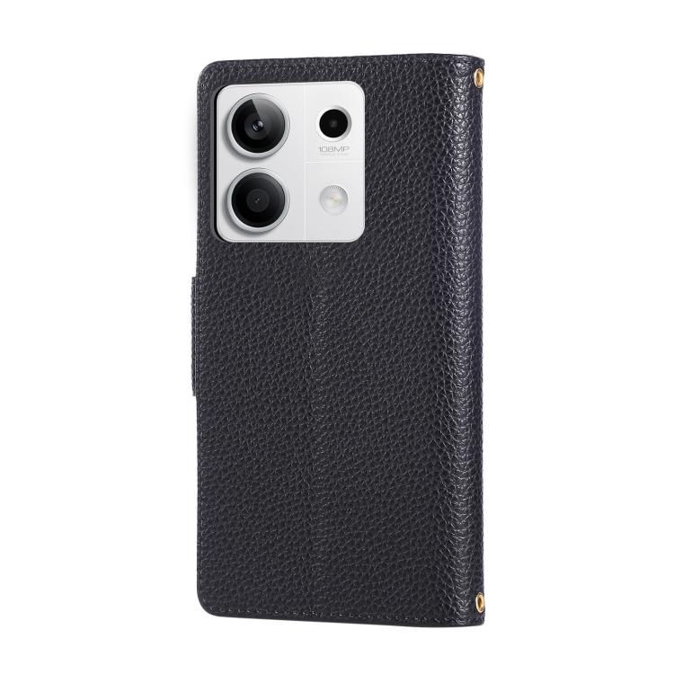Funda de cuero con hebilla redonda y cremallera para Redmi Note 13 5G, con correa cruzada (negro)