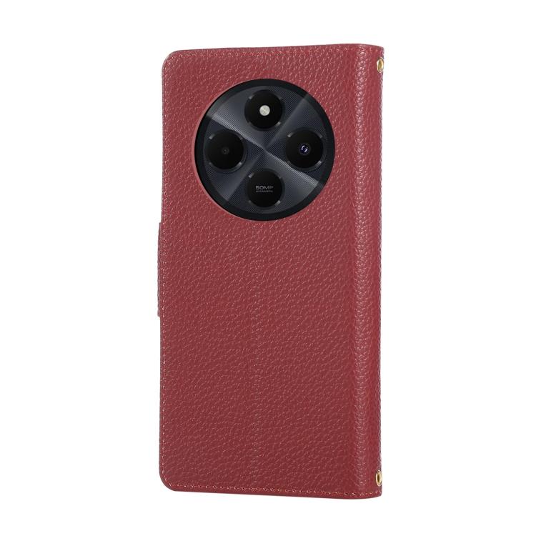 Funda de cuero con hebilla redonda y cremallera para Redmi 14C 5G, con correa cruzada (roja)