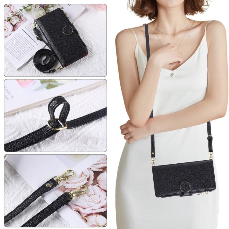 Funda de cuero con hebilla redonda y cremallera para Redmi Note 14 5G, con correa cruzada (negro)