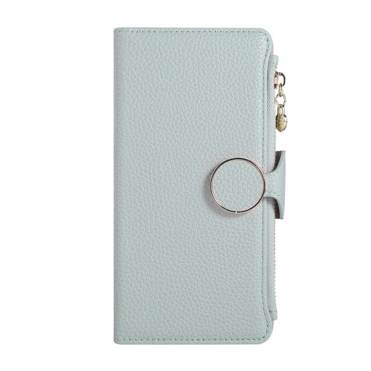 Funda de cuero con hebilla redonda y cremallera para Redmi Note 14 Pro 5G, con correa cruzada (azul cielo)