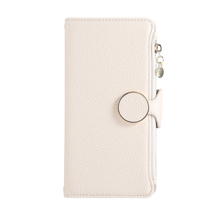 Funda de cuero con hebilla redonda y cremallera para Redmi Note 14 Pro 5G, con correa cruzada (blanca)