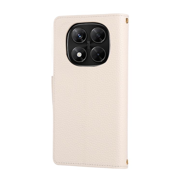 Funda de cuero con hebilla redonda y cremallera para Redmi Note 14 Pro 5G, con correa cruzada (blanca)