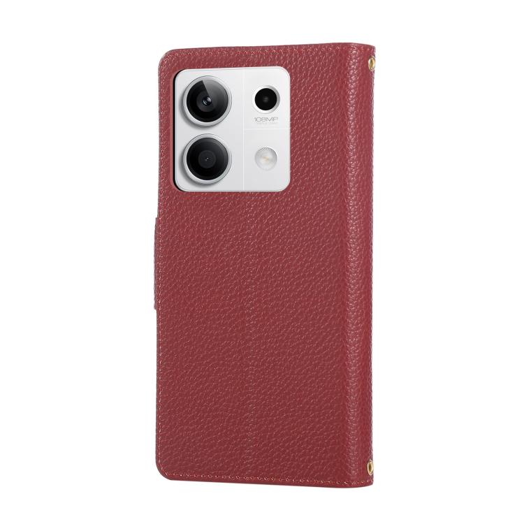 Funda de cuero con hebilla redonda y cremallera para Redmi Note 13 4G, con correa cruzada (roja)