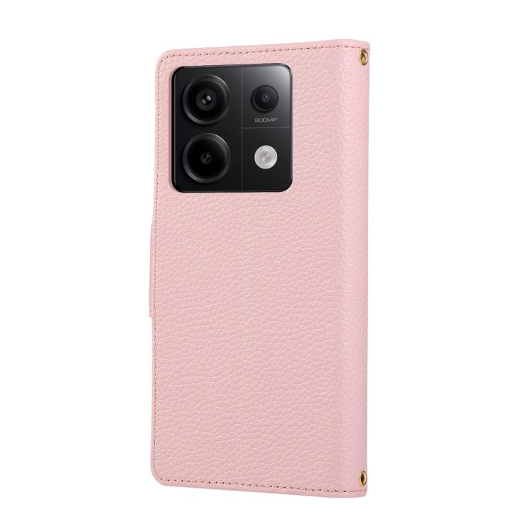 Funda de cuero con hebilla redonda y cremallera para Redmi Note 13 Pro 4G, con correa cruzada (rosa)