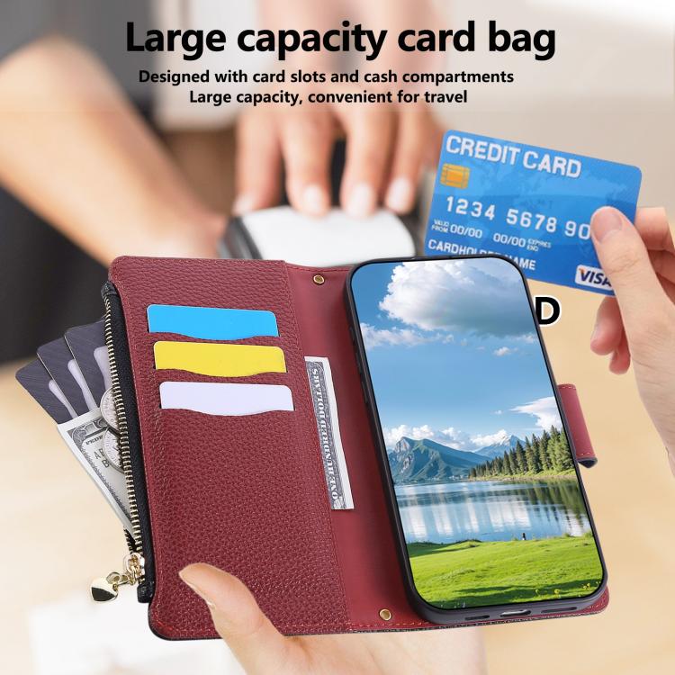 Funda de cuero tipo billetera con hebilla redonda y cremallera para Samsung Galaxy S25/S24 5G, con correa cruzada (negra)