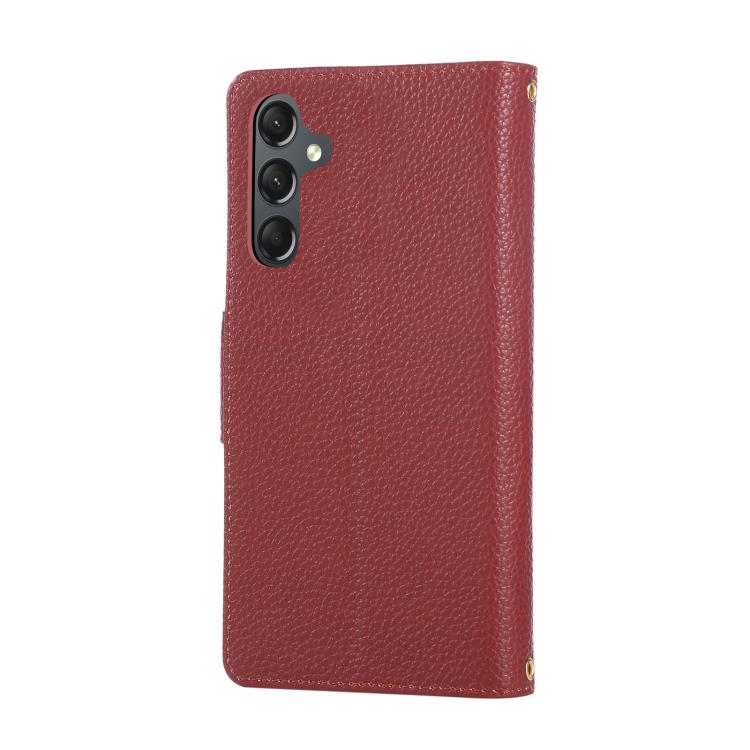 Funda de cuero con hebilla redonda y cremallera para Samsung Galaxy S23 FE 5G, con correa cruzada (roja)