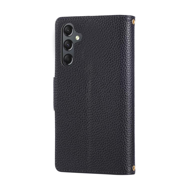 Funda de cuero con hebilla redonda y cremallera para Samsung Galaxy S23 FE 5G, con correa cruzada (negro)