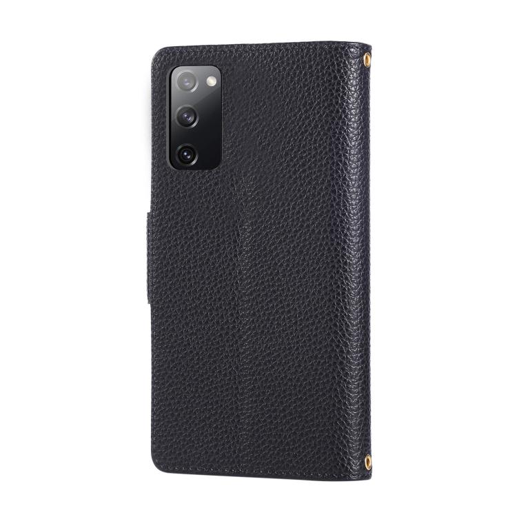 Funda de cuero con hebilla redonda y cremallera para Samsung Galaxy S20 FE con correa cruzada (negro)