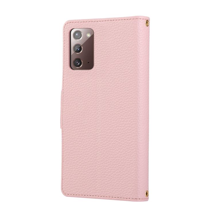Funda de cuero tipo billetera con hebilla redonda y cremallera para Samsung Galaxy Note20 con correa cruzada (rosa)