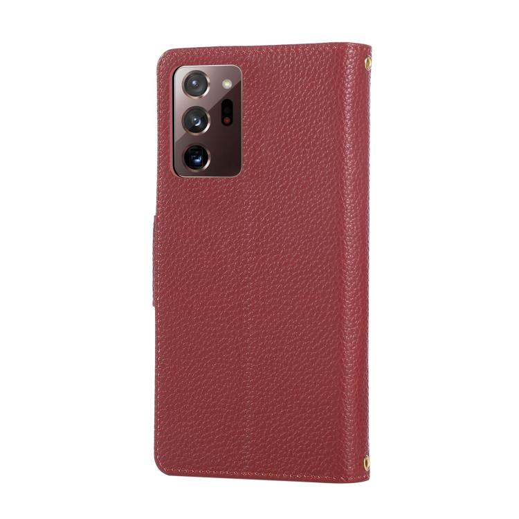 Funda de cuero tipo billetera con hebilla redonda y cremallera para Samsung Galaxy Note20 Ultra con correa cruzada (roja)