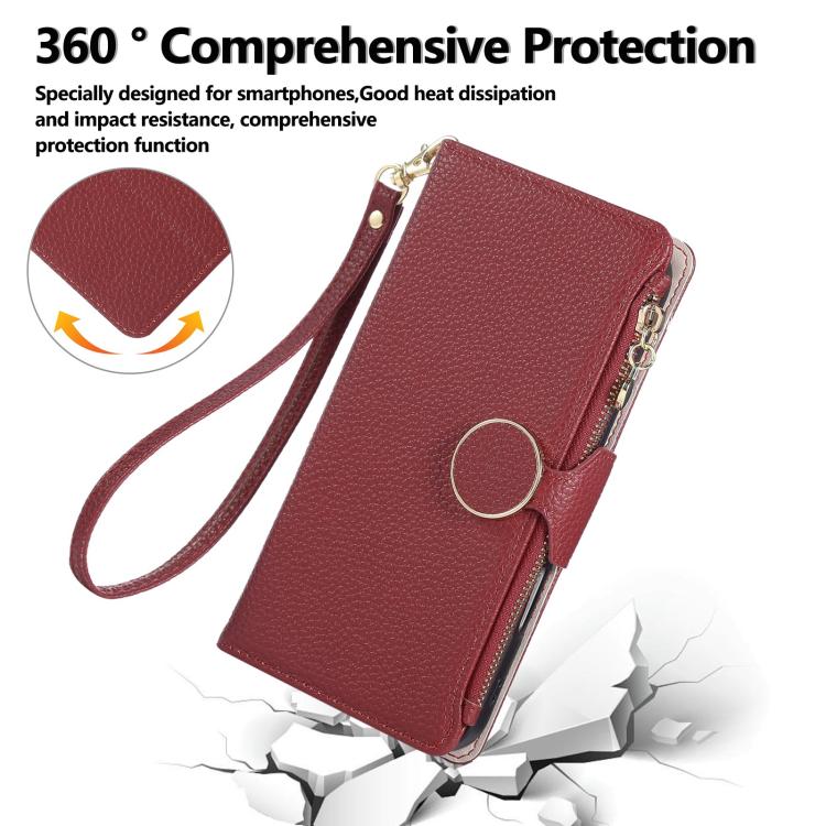 Funda de cuero tipo billetera con hebilla redonda y cremallera para Samsung Galaxy Note20 Ultra con correa cruzada (roja)